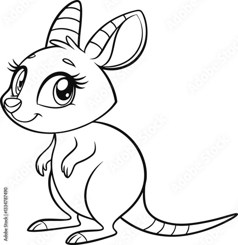 Cute Striped Cartoon Kangaroo Coloring Page for Kids