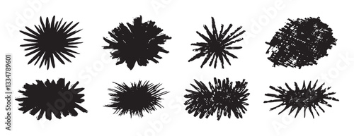 burst brush strokes vector set. grunge exploding shape text boxes. dirty distress texture shape set