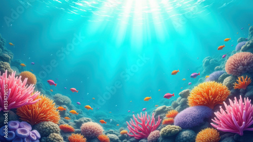 Fototapeta Naklejka Na Ścianę i Meble -  a vibrant coral reef under shallow turquoise waters colorful marine life