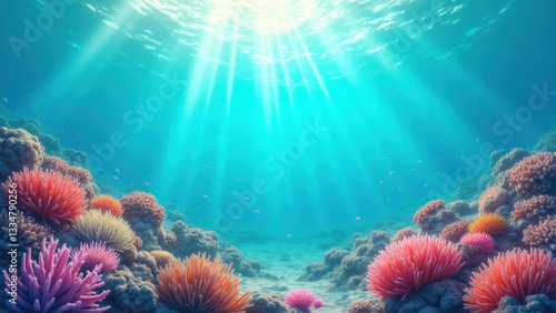 Fototapeta Naklejka Na Ścianę i Meble -  a vibrant coral reef under shallow turquoise waters colorful marine life