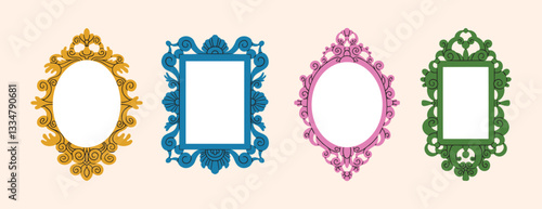 vintage decorative frames or borders. mirror different shapes. photo frames retro design. elegant style. hand drawn trendy elements
