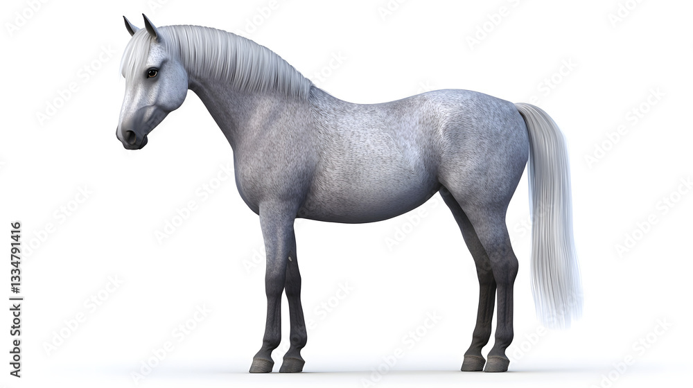 A realistic horse standing on a white background, showcasing the beauty and elegance of the animal with intricate details and lifelike features.
A realistic horse standing on a white background, showcasing the beauty and elegance of the animal with intricate details and lifelike features.