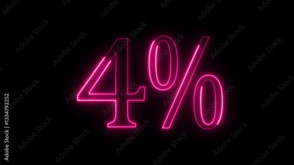 4% text animation on black background. 4 percent glowing neon text 4% text animation on black background. 4 percent glowing neon text
