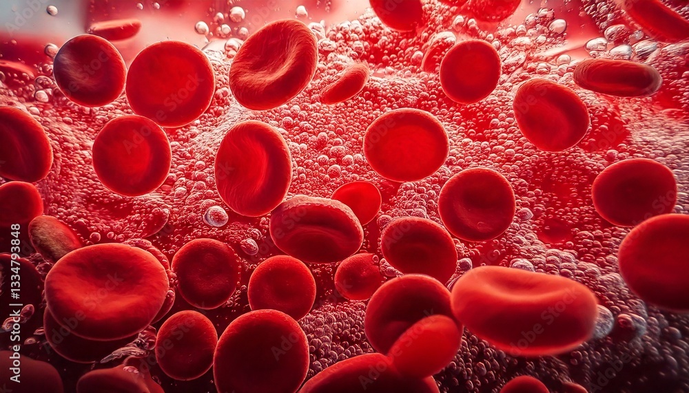 Microscopic view of red blood cells, beautifully arranged and floating in plasma Microscopic view of red blood cells, beautifully arranged and floating in plasma