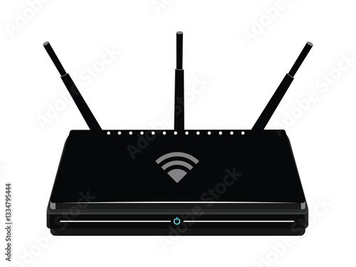 Wireless wifi router vector illustration with three antennas and internet connection symbol