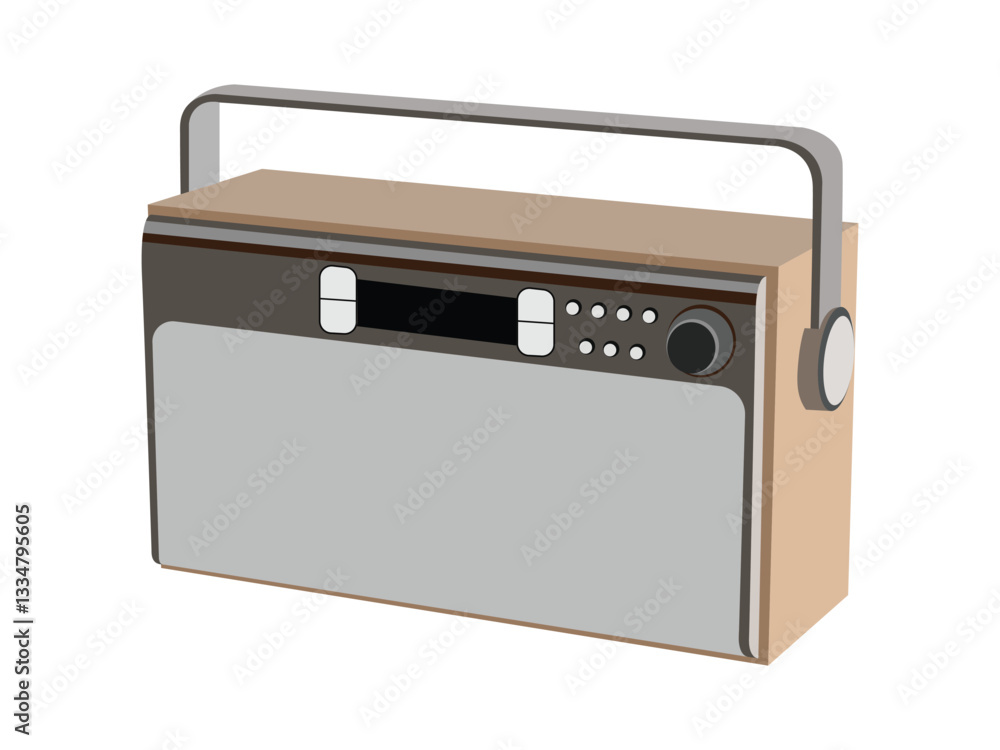 Obraz premium Vintage portable radio illustration - retro wooden radio with handle and control buttons