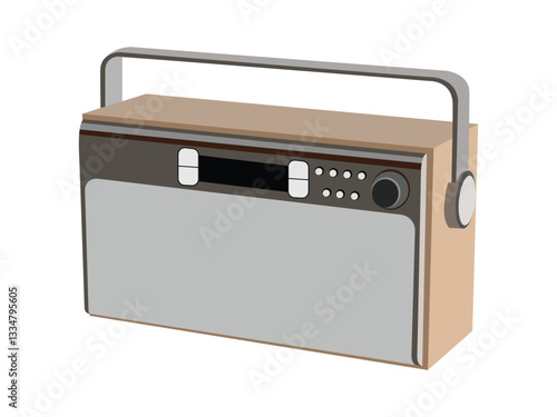 Vintage portable radio illustration - retro wooden radio with handle and control buttons