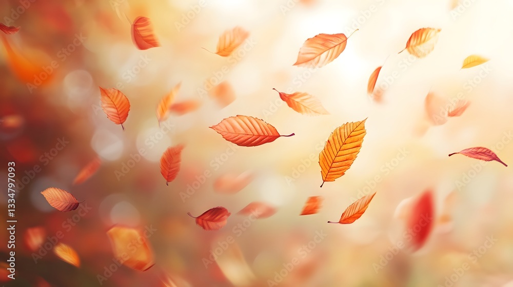 Vibrant autumn leaves floating gently in the wind Vibrant autumn leaves floating gently in the wind