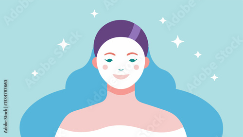 Revitalizing Mask A woman relaxing with a facial mask applied surrounded by soft colors and sparkles to indicate the rejuvenating properties of the mask.