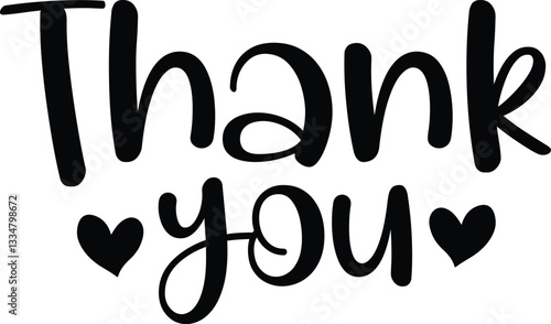 Thank you typography design on plain white transparent isolated background for card, shirt, hoodie, sweatshirt, apparel, tag, mug, icon, poster or badge