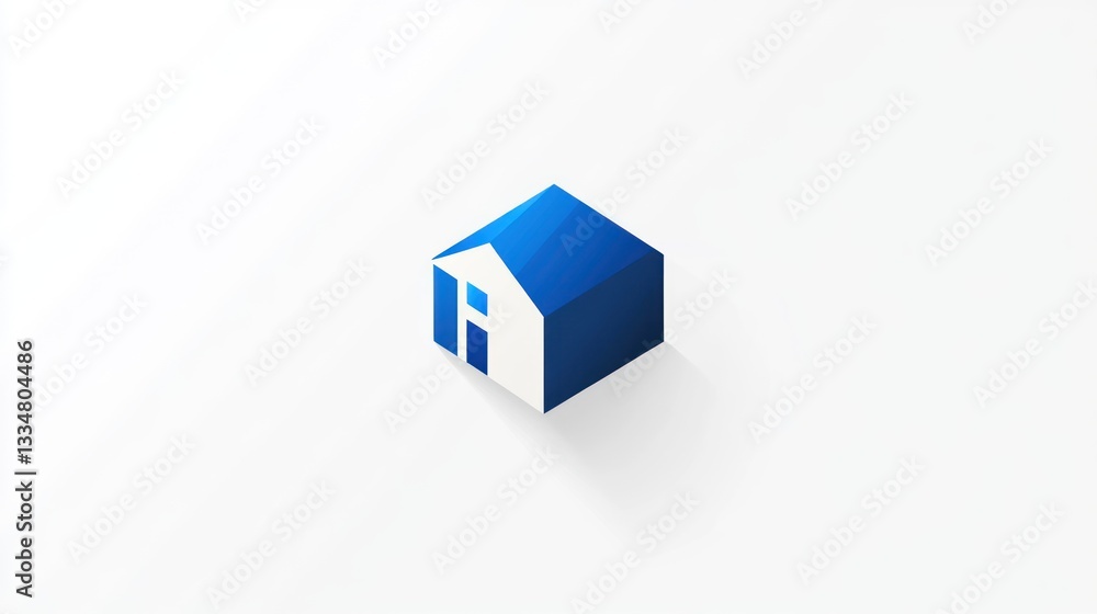 Blue isometric house illustration, white background, home design concept, real estate Blue isometric house illustration, white background, home design concept, real estate