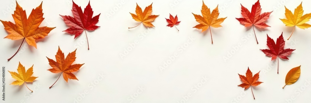 Fototapeta premium White and brown leaves scattered on white surface, natural, background, leaves
