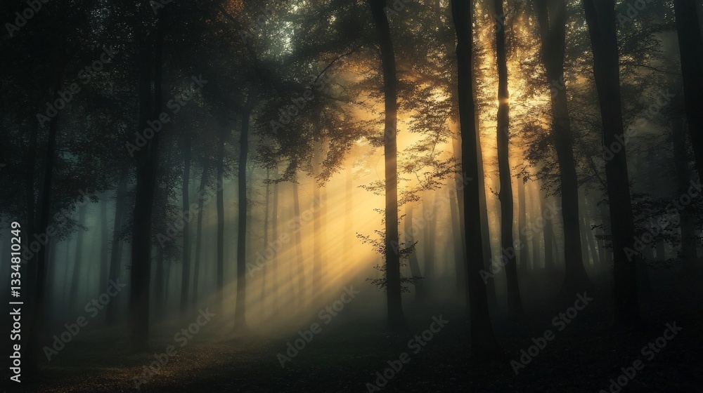 Fototapeta premium Mystical Light in Enchanting Foggy Forest