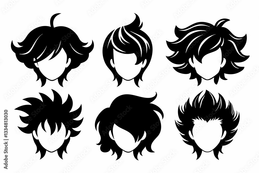 Obraz premium set of hair line art silhouette vector illustration