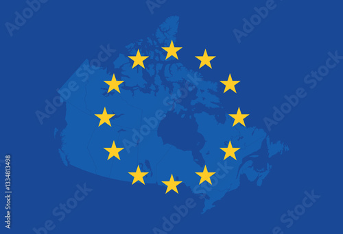 Map of Canada Overlaid with the European Union Flag and Yellow Stars