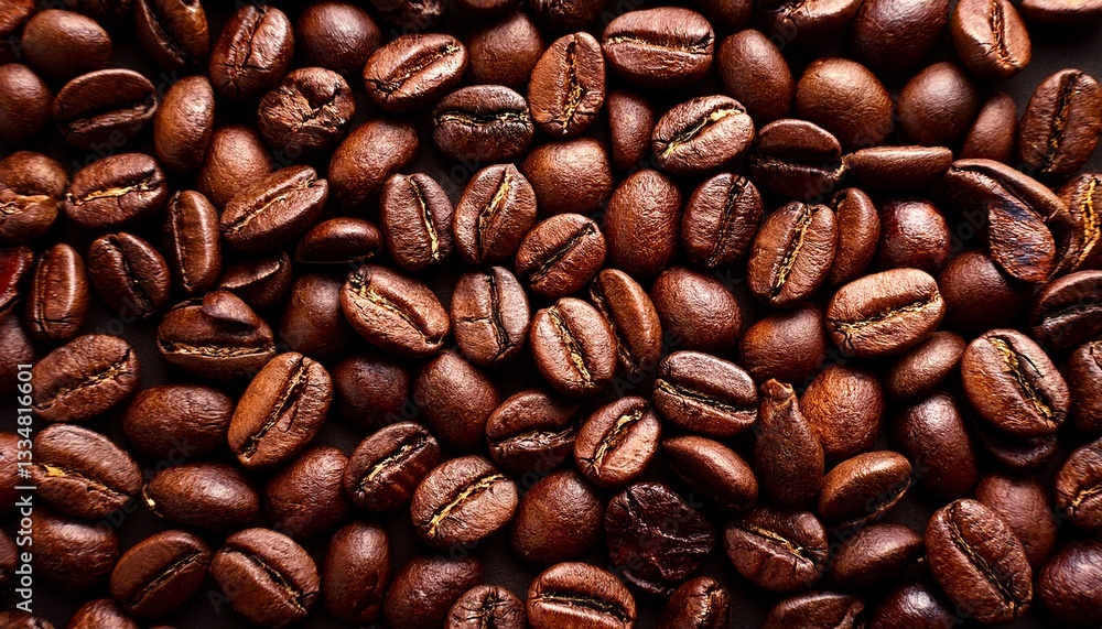 Fototapeta premium Coffee beans background, dark roasted coffee-beans closeup- 55783