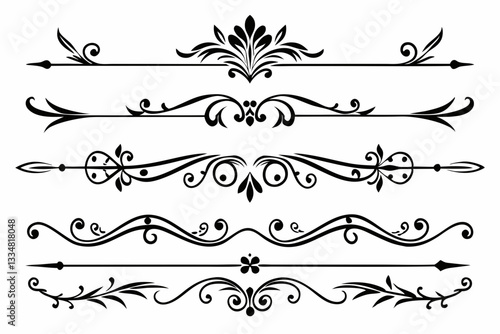 calligraphic ornamental divider collection line art silhouette vector illustration