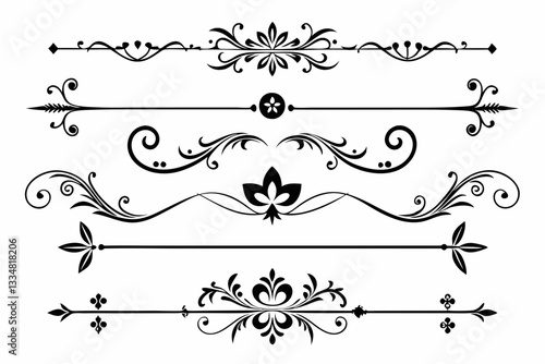 calligraphic ornamental divider collection line art silhouette vector illustration