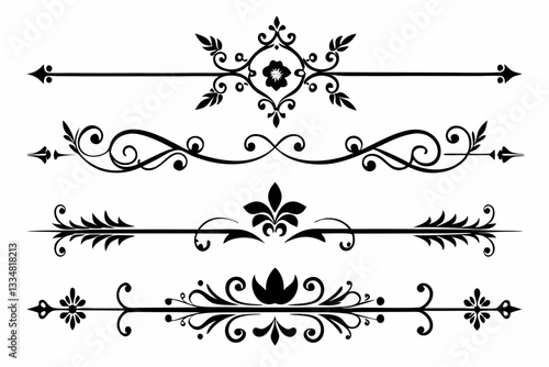 calligraphic ornamental divider collection line art silhouette vector illustration