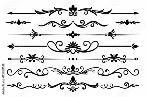 calligraphic ornamental divider collection line art silhouette vector illustration