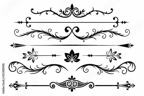 calligraphic ornamental divider collection line art silhouette vector illustration