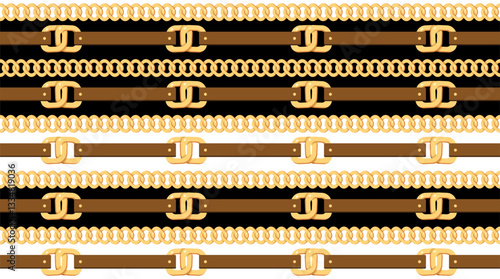 Seamless belt and chain pattern. Design for fabric, wallpaper, wrapping, background.