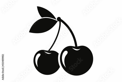 cherry icon line art silhouette vector illustration