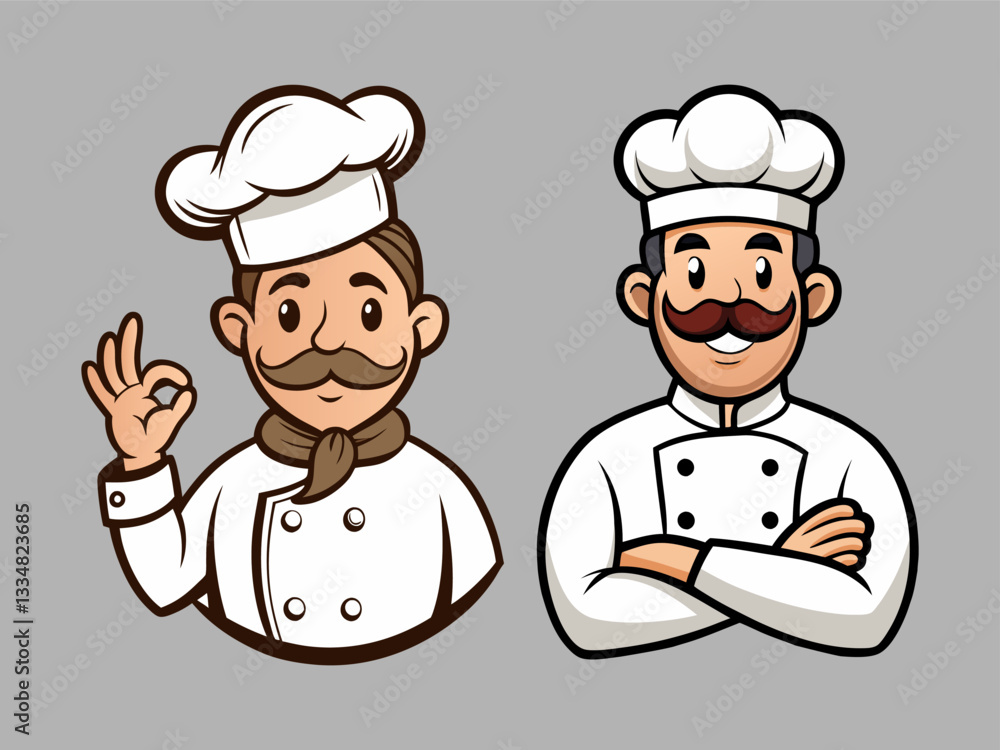High-Quality Vector Illustration of Classic Chef Mascots for Food Industry, Catering, and Bakery Logos High-Quality Vector Illustration of Classic Chef Mascots for Food Industry, Catering, and Bakery Logos