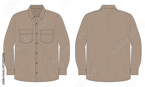 Men's brown long sleeve button down shirt template
