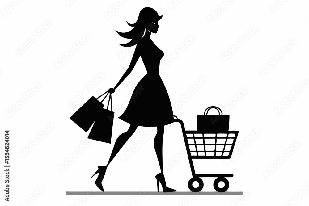 female shopper line art silhouette vector illustration female shopper line art silhouette vector illustration