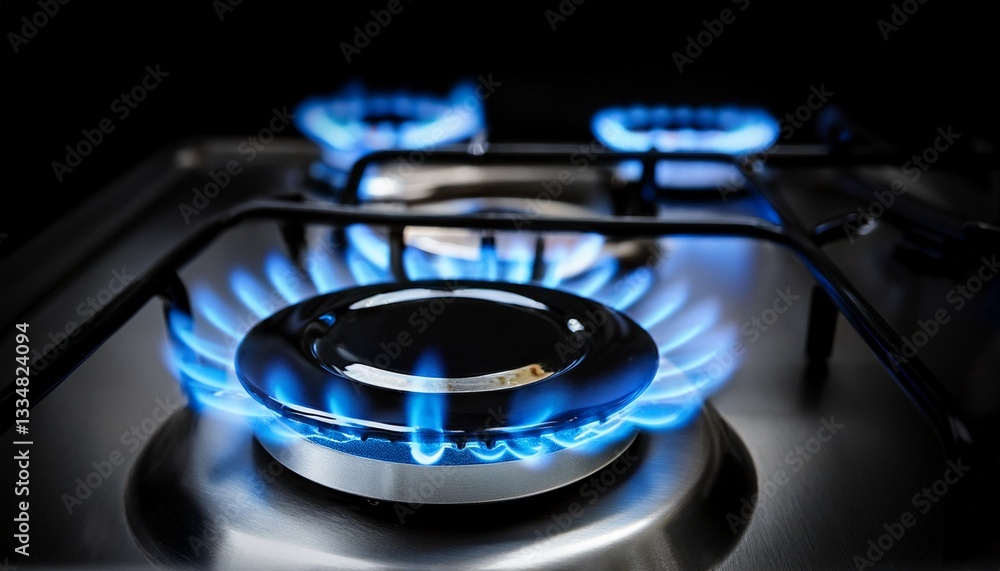 Gas stovetop cooker blue flame in the dark, kitchen burners closeup stock footage- 27199 Gas stovetop cooker blue flame in the dark, kitchen burners closeup stock footage- 27199