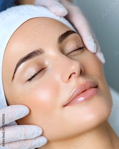 Serene and revitalizing facial treatment provided by skilled professional in a soothing spa like atmosphere with calming lighting and a peaceful ambiance photo