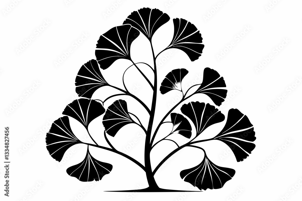 Obraz premium ginkgo biloba plant line art silhouette vector illustration