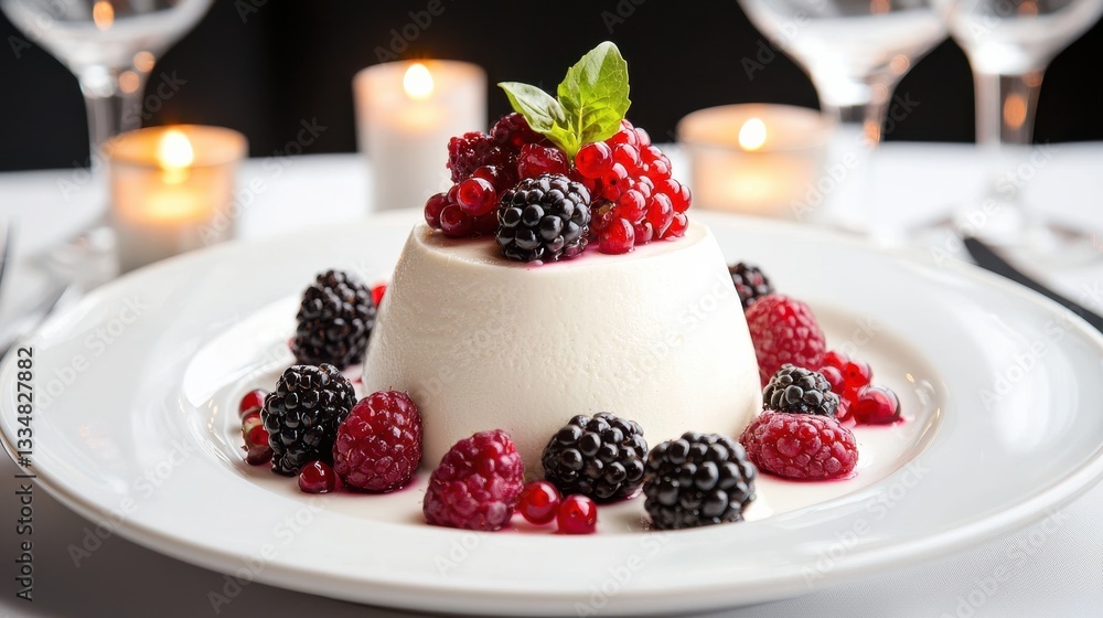 Delicious Dessert Featuring Fresh Berries and Garnish of Mint Leaf Delicious Dessert Featuring Fresh Berries and Garnish of Mint Leaf