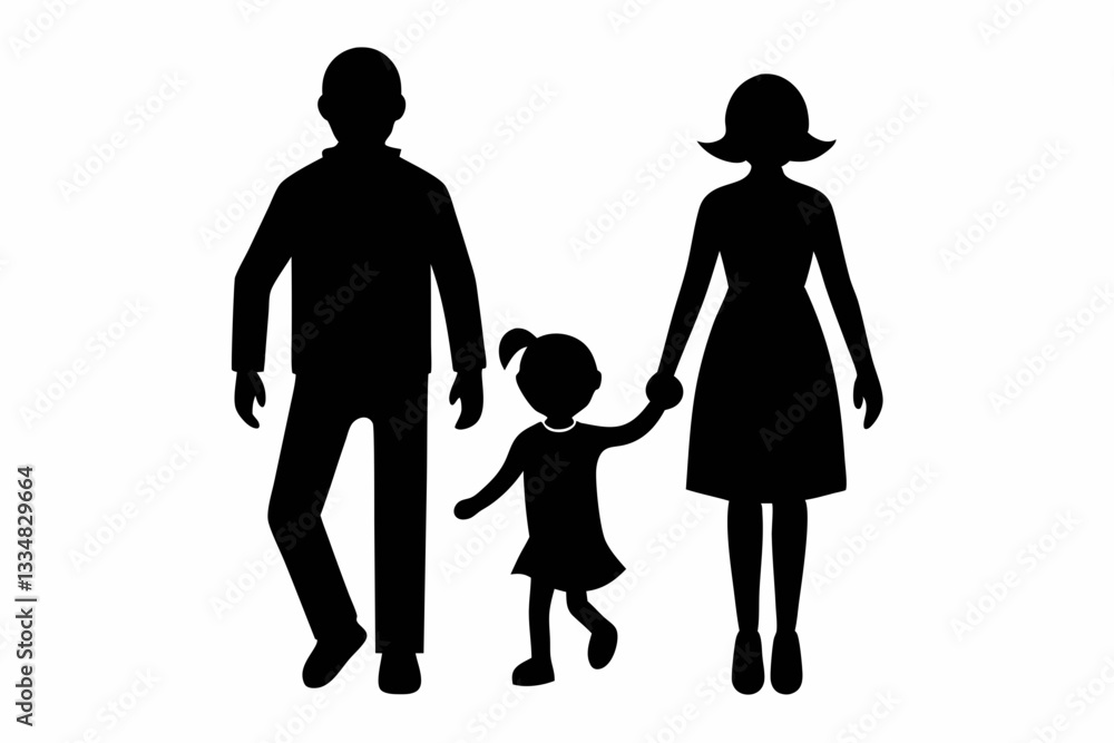 husband wife and kid walking line art silhouette vector illustration husband wife and kid walking line art silhouette vector illustration