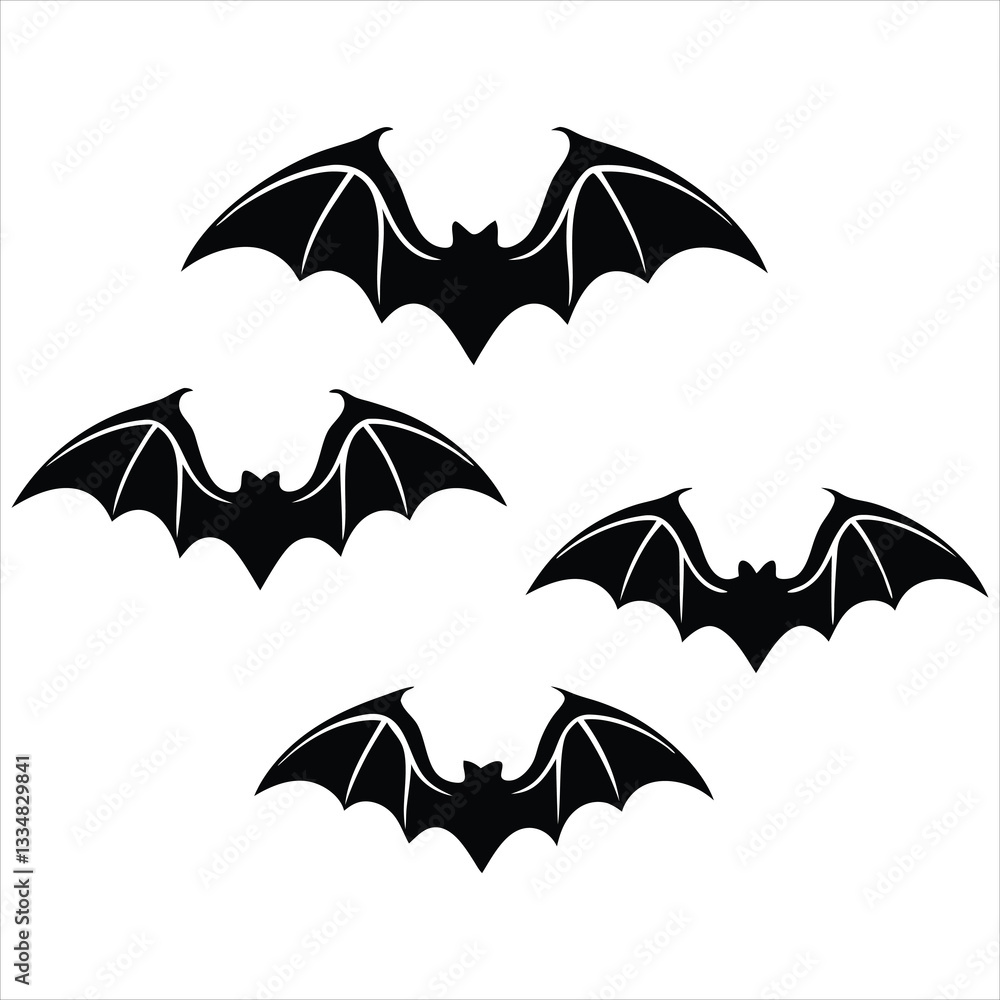 Fototapeta premium Halloween Black Bat Silhouettes Vector Set – Spooky Flying Bats
