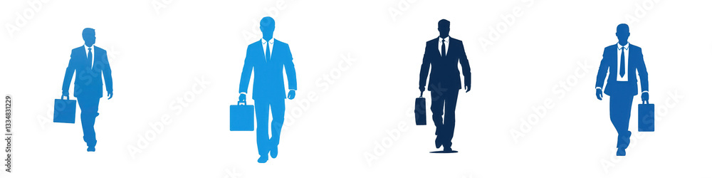 Blue suit, briefcase, walking, dark isolated on white or transparent png Blue suit, briefcase, walking, dark isolated on white or transparent png