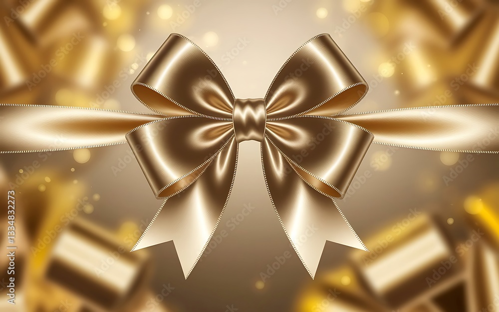 Gold Satin Ribbon Bow Isolated on White or glitry Background Gold Satin Ribbon Bow Isolated on White or glitry Background