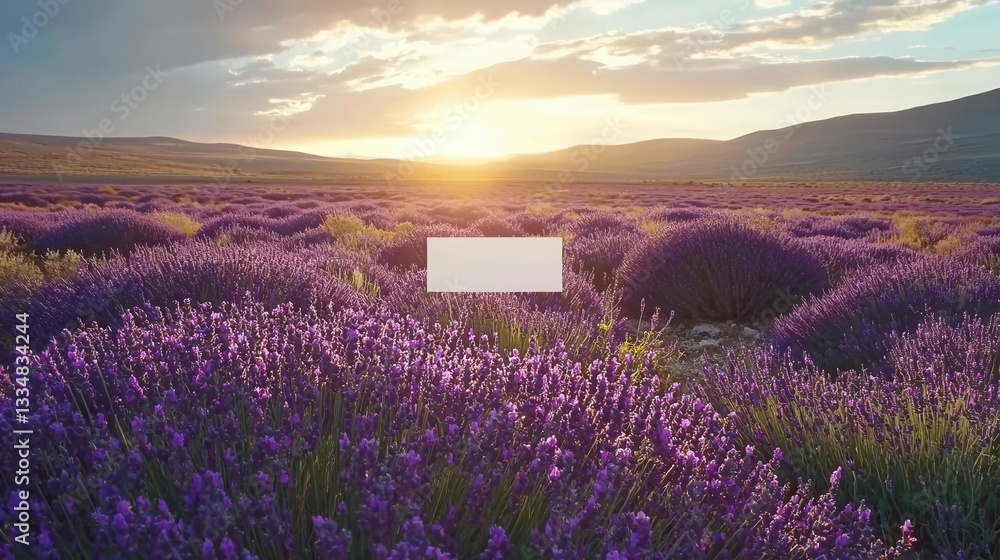 Fototapeta premium Serene Sunset Over a Lavender Field with Blank Space