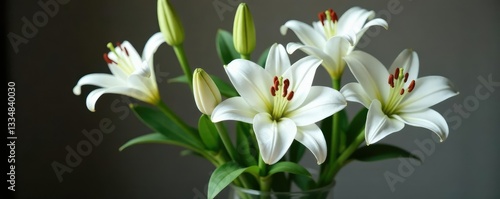 Cross-shaped arrangement of white lilies in a vase, vases, blossom, arrangement