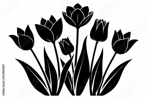 tulips line art silhouette vector illustration
