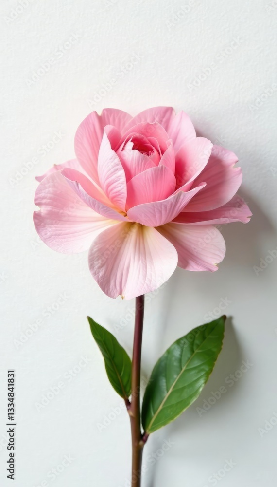 Delicate petal blooms solo on crisp white surface, botanical, clean Delicate petal blooms solo on crisp white surface, botanical, clean