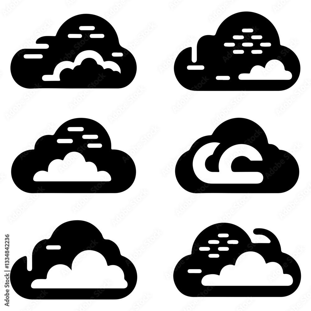 Soft Textured Clouds Collection Silhouette Vector Art Soft Textured Clouds Collection Silhouette Vector Art