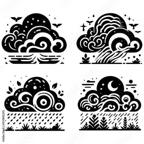 Dreamy Cloud Essence Compilation Silhouette Vector Design