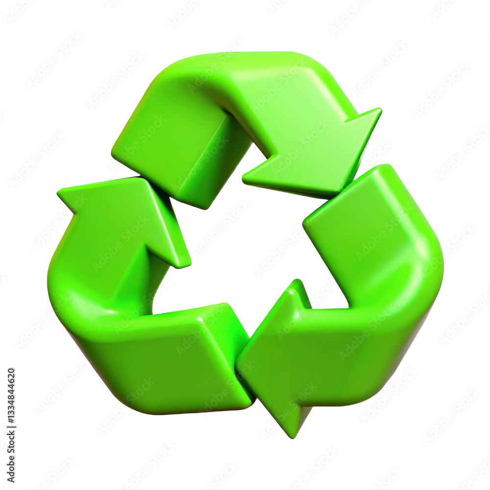 Obraz premium A Vibrant Green Recycle Symbol Representing Continuous Renewal And Environmental Responsibility With A Glossy 3d Design Isolated on Transparent Background