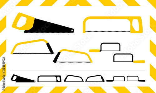Vector set of saw silhouettes and icons
