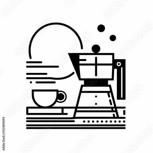 Morning coffee setup with coffee machine and cup in minimal style for cafe atmosphere