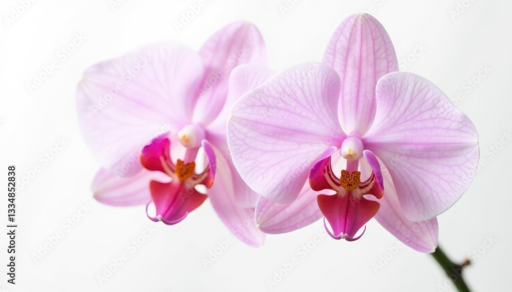 Delicate orchid petals unfolding on a pristine white background, isolated, orchid, flower Delicate orchid petals unfolding on a pristine white background, isolated, orchid, flower
