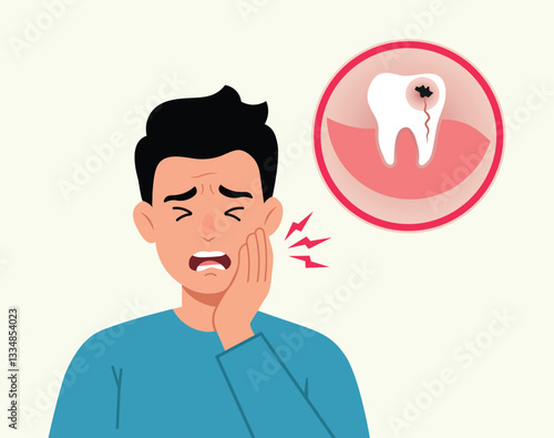 Man has toothache and is holding his cheek in pain