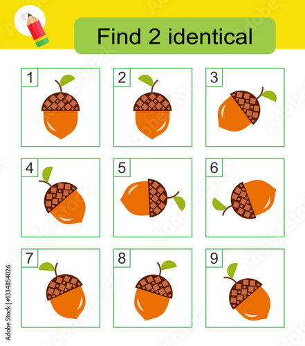 Fun puzzle game. Need to find two identical acorns. Answer is 4,9.